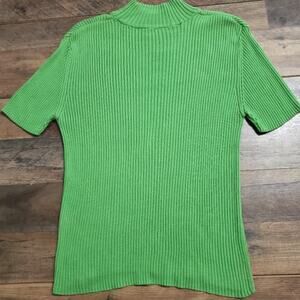Laurel Vintage Silk Green Ribbed Knit Mock Neck Short Sleeve Top EU 42 / US 8